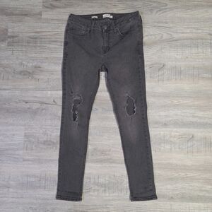 TOPMAN Spray On Skinny Jeans | 32S Washed Black Ripped Punk Rock MINT